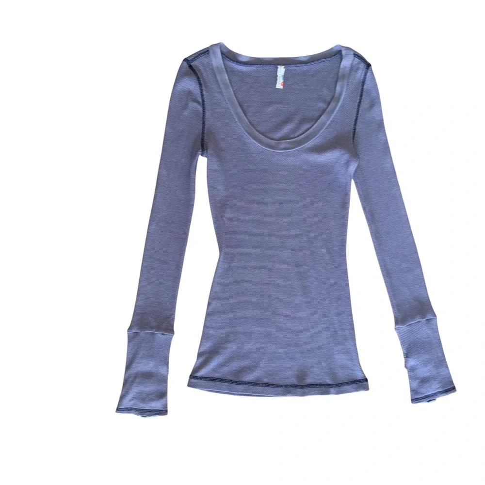 Vintage Free People Motor Cuff Thermal Top M Lavender Purple Waffle Knit